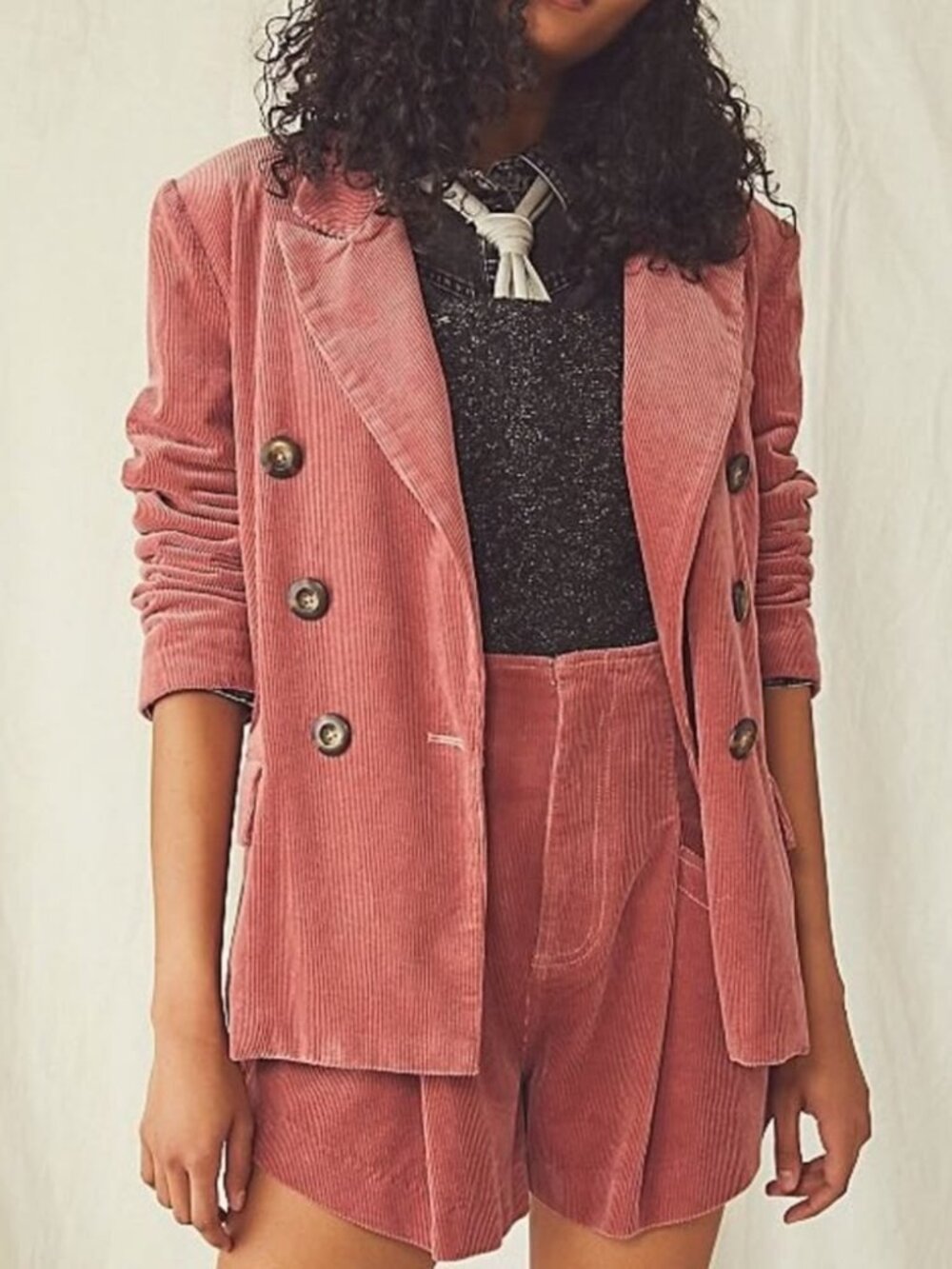 Free People Women's Ella Cord Suit Blazer Jacket in Pink Size 4